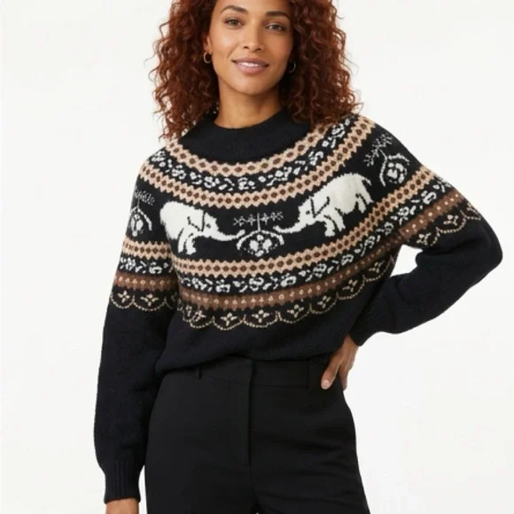 Nellie fair Isle Free people elephant Black and Brown Sweater size S/P - Picture 7 of 10